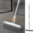 thumbnail image 1 of 2-in-1 Floor Scrub Brush with Handle | Stiff Bristle Grout Cleaner, Squeegee, 180° Rotating Head | Plastic White 120cm | Fast Stain Removal Tile & Wall Cleaning, Easy Install, Ergonomic Storage, 1 of 8