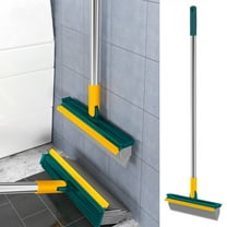 2-in-1 Floor Scrub Brush with Handle, V-Shape Stiff Bristle Tile Grout Cleaning Brush, 120° Rotation Squeegee for Bathroom, Kitchen, and Floor
