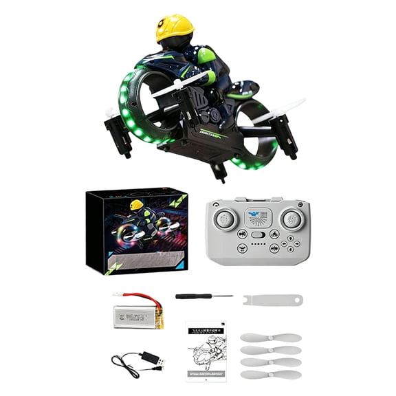 2-in-1 Flying Motorcycle RC Drone, Remote Control Stunt Motorcycle Toy with LED Lights, Indoor/Outdoor RC Flying Car Gift