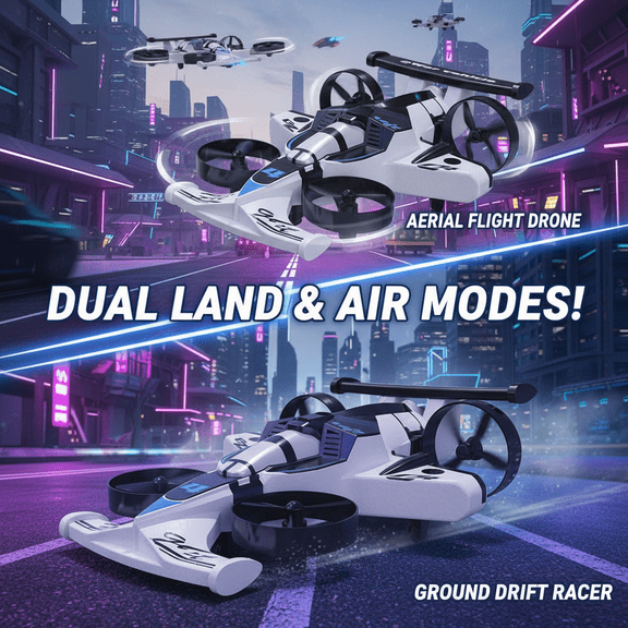 2-in-1 Flying RC Car Drone, Remote Control Flying Car with Dual Land & Air Modes, LED Stunt Effects, Induction Steering, One-Key Tricks, Impact-Resistant Design, USB Rechargeable