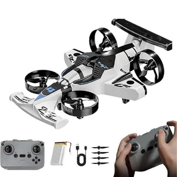 2-in-1 Flying Remote Control Car, One-Button Takeoff, Stunt Flips, USB Rechargeable Ground & Air Remote Control Toy ,Rechargeable Dual-Mode Car Drone, Dual-Mode Rc Vehicle with LED Lights(White)