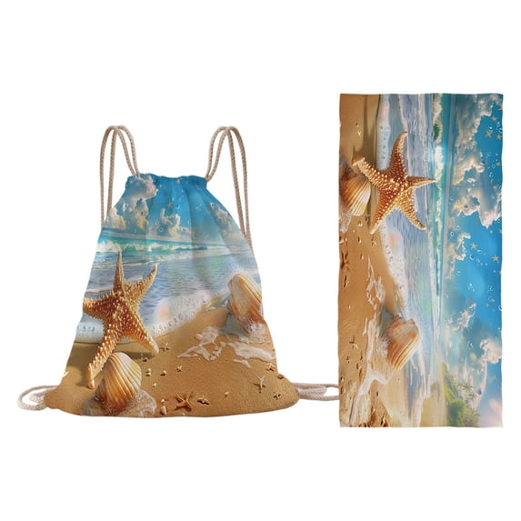 2-in-1 Foldable Beach Towel Backpack – Digital Printed Bath Towel with Built-in Storage, Convertible Beach Mat & Carry Bag, Absorbent for Pool, Camping, Yoga and Travel
