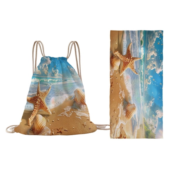2-in-1 Foldable Beach Towel Backpack – Digital Printed Bath Towel with Built-in Storage, Convertible Beach Mat & Carry Bag, Absorbent for Pool, Camping, Yoga and Travel
