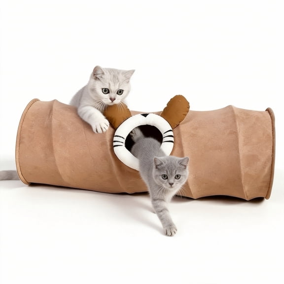 2-in-1 Foldable Cat Tunnel Bed - Interactive Cat Hideaway with Hanging Toys - Multi-Functional Pet Activity Center for Indoor Cats, Kittens & Small Animals - Durable, Space-Saving & All Seasons Use