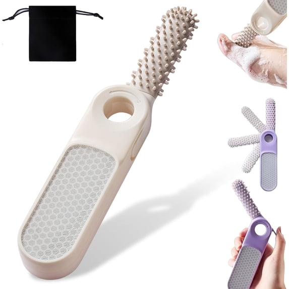 2-in-1 Foldable Foot File with Toe Gap Cleaner, Upgarde Nano Glass Foot File & Toe Callus Remover, Portable Feet Cleaner for Home Travel Pedicure (Gray)