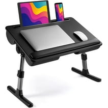 2-in-1 Foldable Lap Laptop Bed Desk with 5 settings Height Adjustment & 35° Tilt Angle, Computer Laptop Bed Tray Table Fits up to 17" with Non-Slip Foot Pad