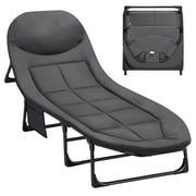 2-in-1 Foldable Lounge Chair & Camping Cot   Adjustable Backrest with 3D Headrest, Side Pocket for Office Naps, Beach, Camping, Travel
