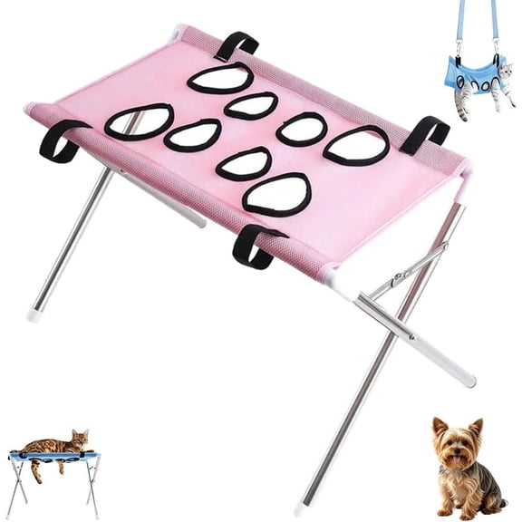 2-in-1 Foldable Pet Grooming Bed Bathing Hammock Stand for Dogs, Portable Pet Bath Stand with Mesh Sling, Folding Grooming Station Frame for Small Dog Washing Shower Care Bath Accessory,C