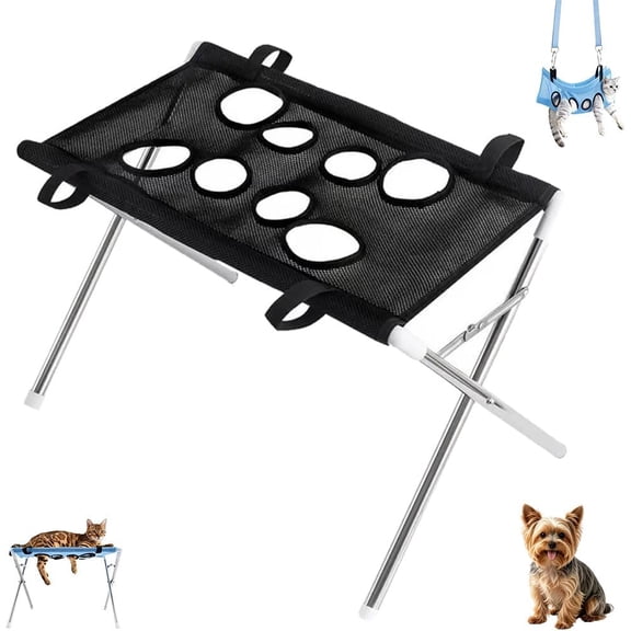 2-in-1 Foldable Pet Grooming Bed Bathing Hammock Stand for Dogs, Portable Pet Bath Stand with Mesh Sling, Folding Grooming Station Frame for Small Dog Washing Shower Care Bath Accessory,A