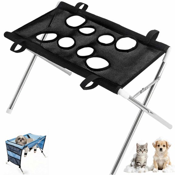 2-in-1 Foldable Pet Grooming Bed, Bathing Stand and Hammock for Small to Medium Dogs and Cats, Reduce Escape for Home Washing Drying or Nail Care Tasks