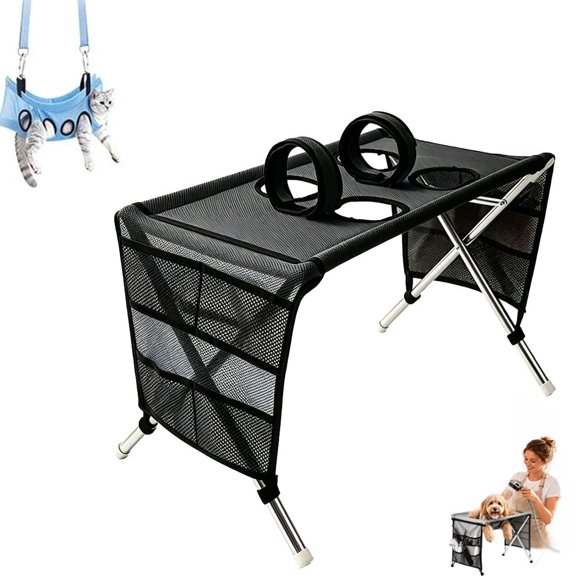2-in-1 Foldable Pet Grooming Bed Bathing Stand for Small to Medium Pets | Dogs and Cats Bath Hammock with Eight Hole Design and Sling Reduce Escape
