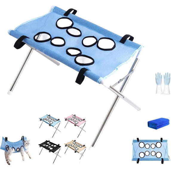 2-in-1 Foldable Pet Grooming Bed, Dog Shower Hammock with Quick Dry Mesh, Foldable Dog Grooming Table, Pet Bathing Station for Home Dog Bath and Grooming Care (Blue)