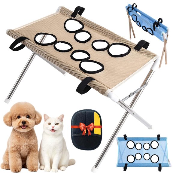 2-in-1 Foldable Pet Grooming Bed, Foldable Pet Bathing Stand with Strap, Foldable Pet Bathing Station, Dog Grooming Hammock, Quick Dry Mesh Table, Secure Support Strap, Nail Trimming Slingent