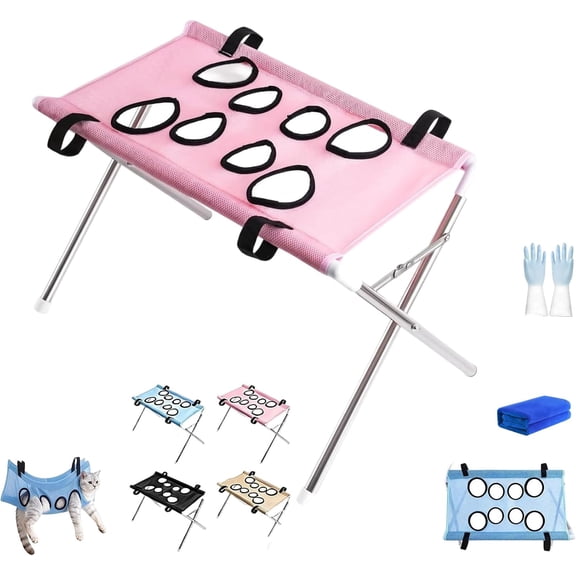 2-in-1 Foldable Pet Grooming Bed, Pet Bathing Stand, Portable Shower Station with Quick-Dry Mesh Sling, Home Nail Trimming Rack to Relieve Back Strain (C)