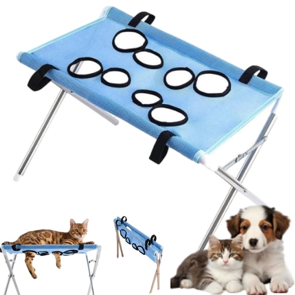 2-in-1 Foldable Pet Grooming Bed, Portable Bathing Stand with Mesh Pockets for Cats and Small Dogs