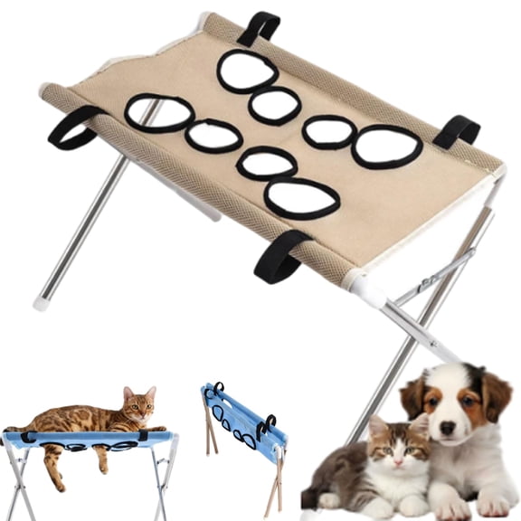 2-in-1 Foldable Pet Grooming Bed, Portable Bathing Stand with Mesh Pockets for Cats and Small Dogs