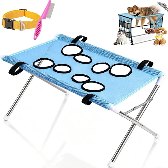 2-in-1 Foldable Pet Grooming Bed, Portable Pet Bathing Stand, Dog Grooming Hammock with Foldable Frame and Mesh Side Pockets, Suitable for Pet Washing Maintenance Travel Grooming