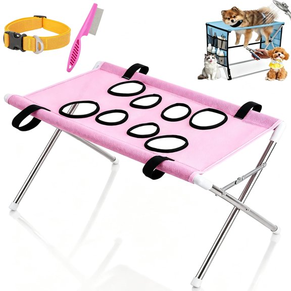 2-in-1 Foldable Pet Grooming Bed, Portable Pet Bathing Stand, Dog Grooming Hammock with Foldable Frame and Mesh Side Pockets, Suitable for Pet Washing Maintenance Travel Grooming