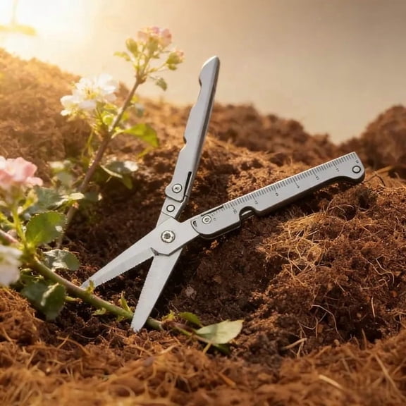 2-in-1 Foldable Scissors Built-In Ruler Stainless Steel 2CR13 Portable Pocket Clip Multi-Tool Camping Hiking Travel Office for Outdoor Enthusiasts DIY Craft Work and Daily Cutting Tasks Use