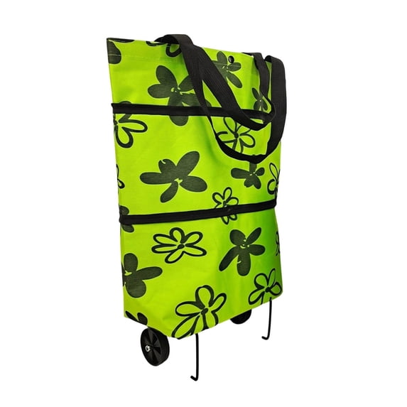 2-in-1 Foldable Shopping Bag with Wheels, 23 Liters Portable Shopping Cart,Waterproof Oxford Fabric, Foldable Grocery Bag for Shopping, Travel