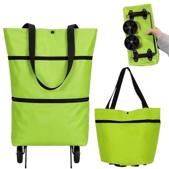 2-in-1 Foldable Shopping Bag with Wheels,Collapsible Rolling Grocery Cart