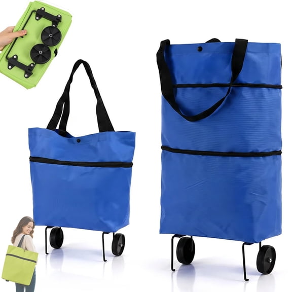 2-in-1 Foldable Shopping Bag with Wheels, Rolling Grocery Tote