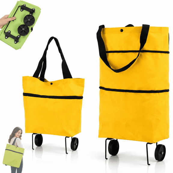 2-in-1 Foldable Shopping Bag with Wheels, Rolling Grocery Tote