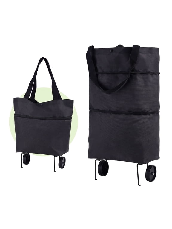 2-in-1 Foldable Shopping Bag with Wheels,Waterproof Rolling Grocery Tote with Sturdy Handle for Market, Shopping, Travel & Daily Use
