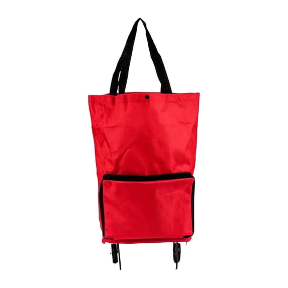 2‑in‑1 Foldable Shopping Cart Bag with Wheels, Expandable Zipper Collapsible Reusable Grocery Tote, Portable Rolling Trolley Bag for Supermarket Errands Travel Red