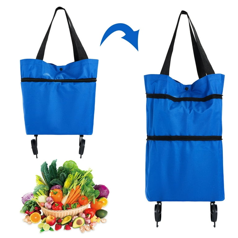 2 in 1 Foldable Shopping Cart Large Two Stage Zipper Trolley Bag Grocery Cart Shopping Bag with Wheels