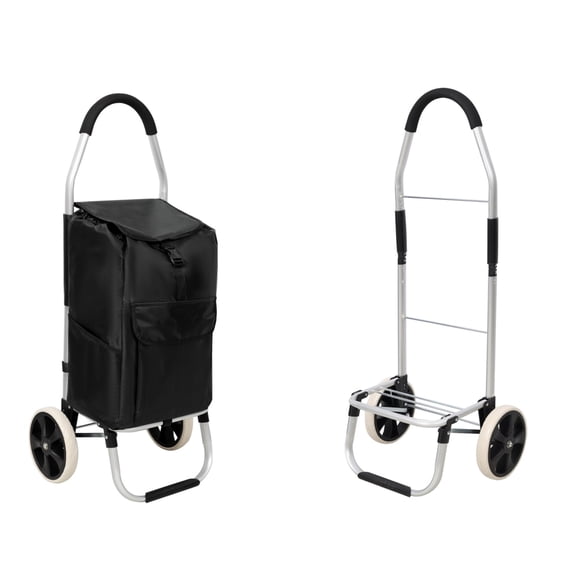 2-in-1 Foldable Shopping Cart & Lightweight Hand Truck with Removable Waterproof Bag, 40L Storage, 40kg Capacity for Groceries, Outdoor Transport, Easy Fold & Store, Black