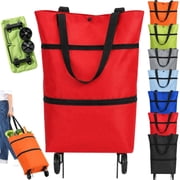 2-in-1 Foldable Shopping Cart Portable Rolling Tote Bag with Wheels Waterproof Sturdy Mini Trolley Grocery Shopping Tote Bag Cart for Supermarket,Laundry,Travel,Capacity