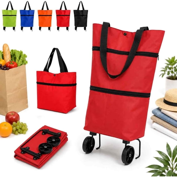 2-in-1 Foldable Shopping Cart, Rolling Shopping Bag with Wheels, Collapsible Wheeled Tote, Compact Grocery Wagon, Parcel Pickup, Laundry Transport, Apartment Errands, Travel Storage