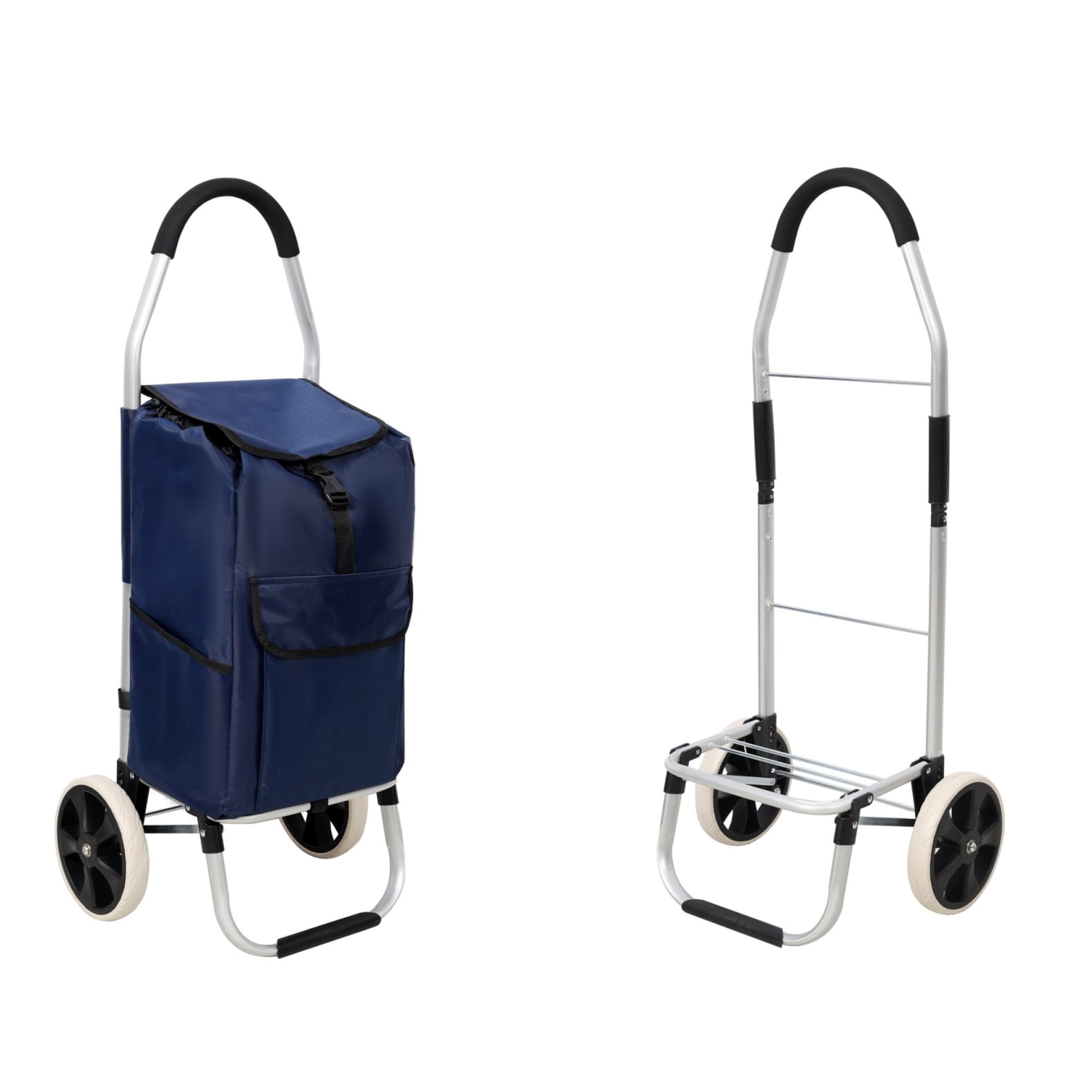 2 in 1 Foldable Shopping Cart with Removable Waterproof Bag, Lightweight Hand Truck for Groceries, Heavy Duty Utility Cart with Wheels, Blue