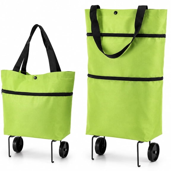 2-in-1 Foldable Shopping Cart with Wheels, Rolling Grocery Tote, Expandable Reusable Cart for Groceries, Farmers Markets, Laundry and Everyday