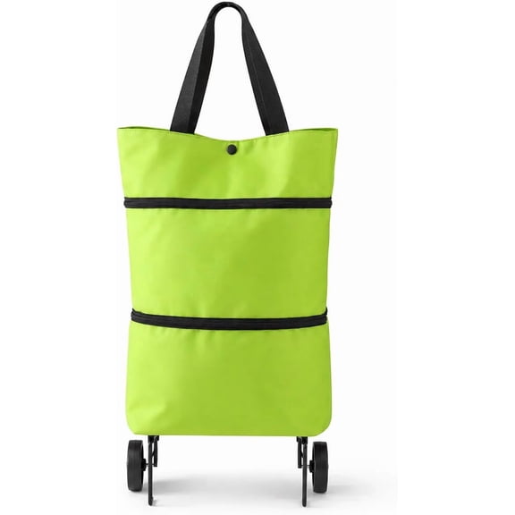 2-in-1 Foldable Shopping Trolley Bag, Wheeled Reusable Grocery Tote Bag, Collapsible Oxford Fabric Rolling Shopping Bag for Supermarket, Market & Travel