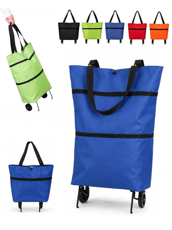 2 in 1 Foldable Shopping Trolley Bag with Wheels, Waterproof Rolling Grocery Tote with Sturdy Handle
