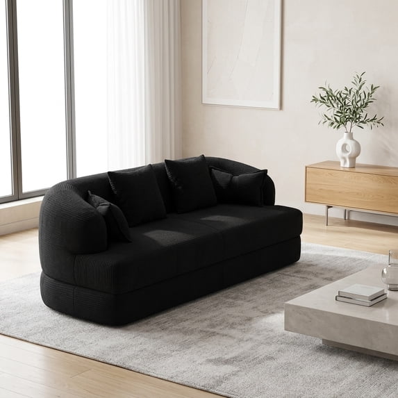 2-in-1 Foldable Sleeper Sofa, 70 Inch Convertible Couch with 4 Pillows, Black Chenille