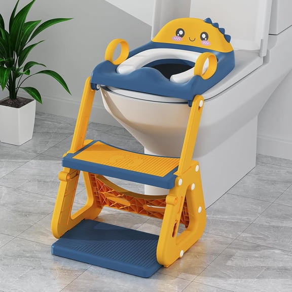 2-in-1 Foldable Toddler Potty Training Seat with Step Stool, Adjustable Height Ladder, Splash Guard and Anti-Slip Pad for Boys and Girls