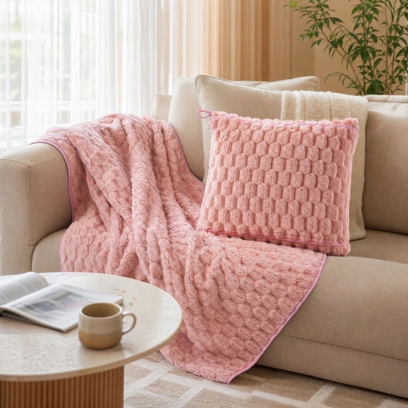 2‑in‑1 Foldable Travel Throw Pillow Blanket, Soft Flannel Plush Convertible Cushion Blanket 90×140cm for Outdoor Camping, Car Rides and Indoor Daily‑use