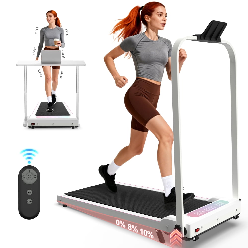 2 in 1 Foldable Treadmill with Handle Bar & Incline Under Desk Walking Pad Portable Treadmill for Home Office Small Spaces  40.94 x 20.47 x 41.34 in