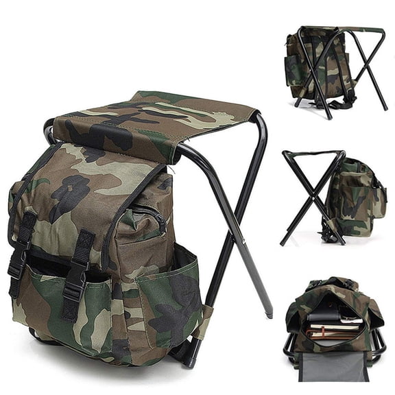 2-in-1 Folding Camping Stool & Cooler Backpack, 10L Insulated Compartment, 400lb Capacity, Camo - Portable Outdoor Chair for Hunting, Fishing, Hiking