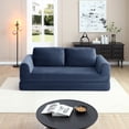 thumbnail image 1 of 2-in-1 Folding Convertible Sofa Bed, Modern Corduroy Sleeper Couch with 2*pillows, Futon Modular Upholstered Boneless Sofa with Pull-Out Bed,Folding Floor Modular Couch for Living Room Blue, 1 of 7