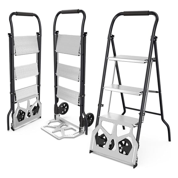 2-in-1 Folding & Hand Truck Dolly, 3- 500LBS & 220LBS Capacity, 1-Second Quick Fold Portable Cart for Home, Kitchen, Garage, Moving & Office, Heavy Duty Space-Saving, Black