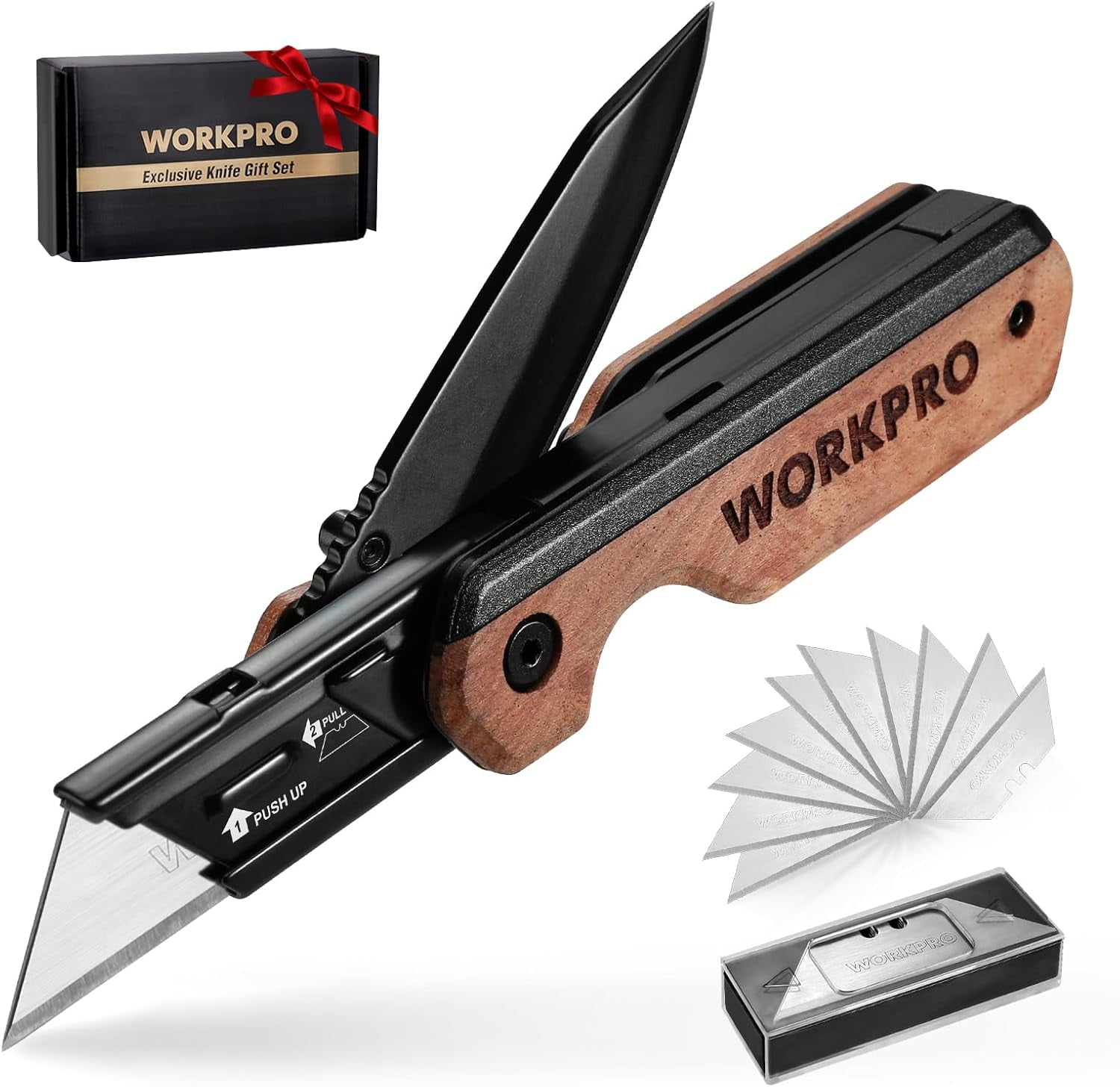 2-in-1 Folding Knife/Utility Knife - Gifts for Dad, Quick-Change Box Cutter with Belt Clip and Liner Lock, Extra 10 5 Blades Included