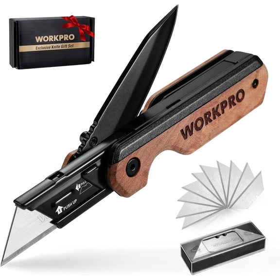 2-in-1 Folding Knife/Utility Knife - Gifts for Dad, Quick-Change Box Cutter with Belt Clip and Liner Lock, Extra 10 SK5 Blades Included