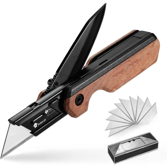 2-in-1 Folding Knife/Utility Knife, Quick-Change Box Cutter with Belt Clip and Liner Lock, Extra Blades Included