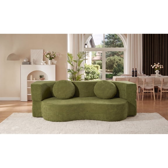 2-in-1 Folding Sofa Bed with Pillow – Twin Sleeper Floor Couch, Convertible Futon Loveseat with Foam Mattress, No Assembly Required for Living Room, Guest Room, or Office (Green)