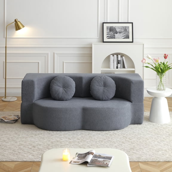 2-in-1 Folding Sofa Bed with Pillow, Twin Sleeper Sofa, Floor & Futon Loveseat Couch, Foam Folding Mattress Sleeper for Living Room, Guest Use, Office, Apartment, No Assembly Required,Grey