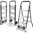 thumbnail image 1 of 2-in-1 Folding Step Ladder & Hand Truck Dolly, 3-Step Ladder 500LBS & 220LBS Capacity, 1-Second Quick Fold Portable Cart for Home, Kitchen, Garage, Moving & Office, Heavy Duty Space-Saving, Black, 1 of 8